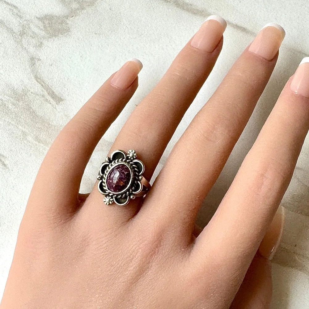 Navajo Flower Ring Turquoise Sz 7 Sterling Silver Signed Morgan Native Amer
